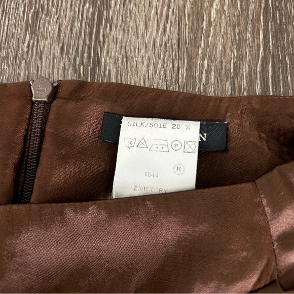 EUC Tara Jarmon Paris VINTAGE Chocolate Brown Flowy Silk Wrap Tie Skirt Small - Picture 5 of 5